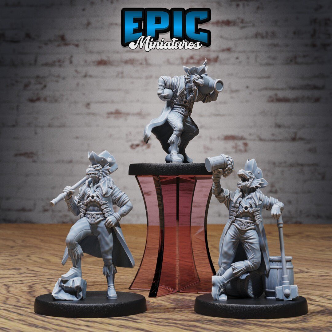 Dragonborn Pirate Miniature | Set of 3 - Tabletop RPG & D&D miniature. Perfect for wargaming & collectors