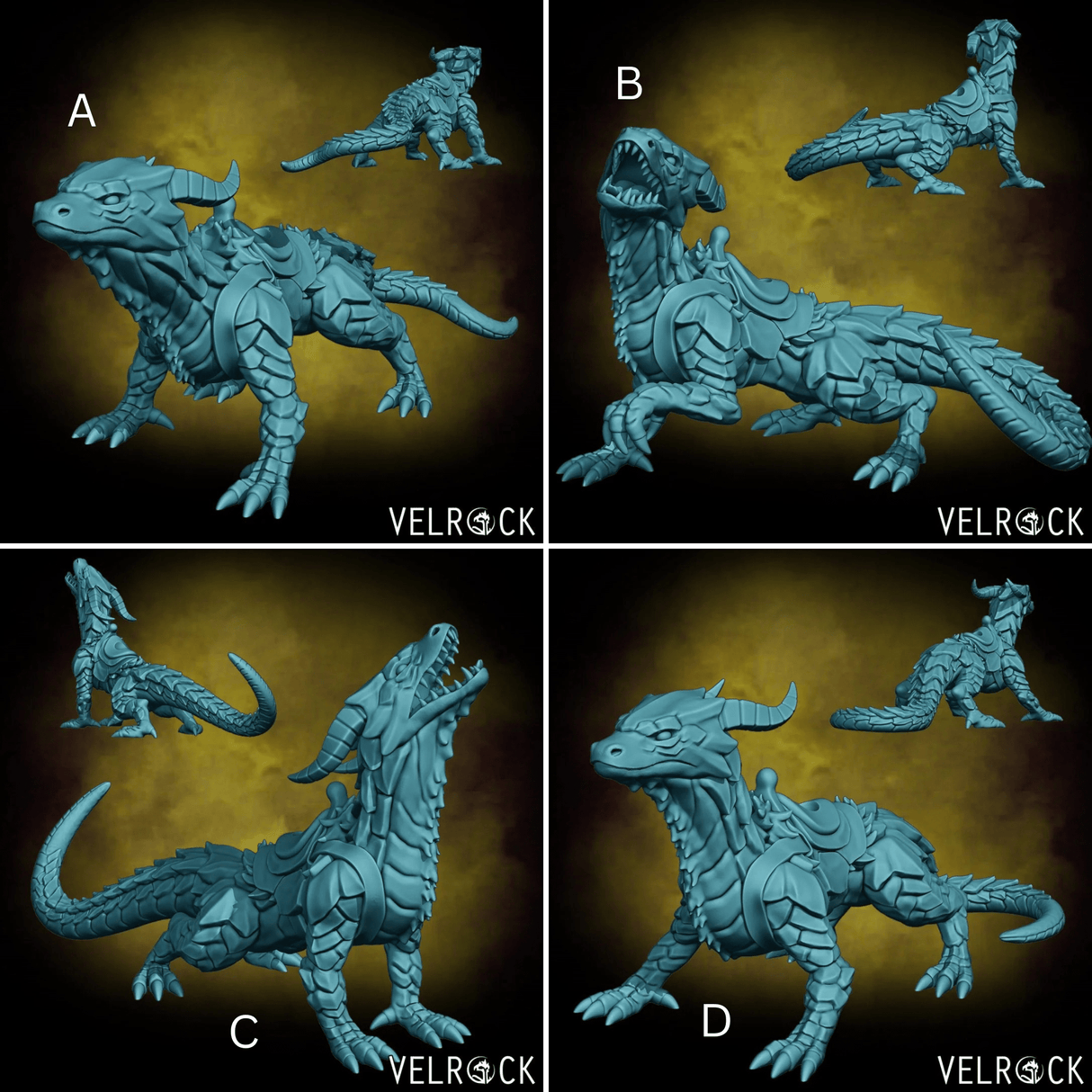 Drake Saddled Miniature | Set of 4 - Tabletop RPG & D&D miniature. Perfect for wargaming & collectors