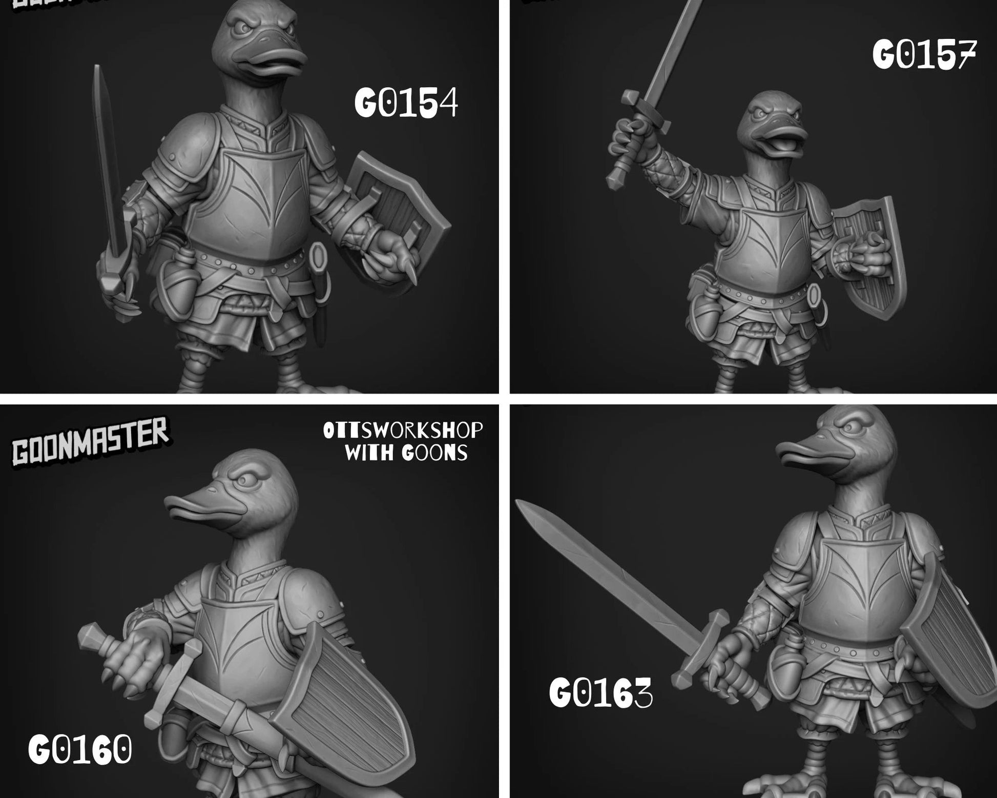 Duck Folk Fighter Miniature - set of 4 - 28mm