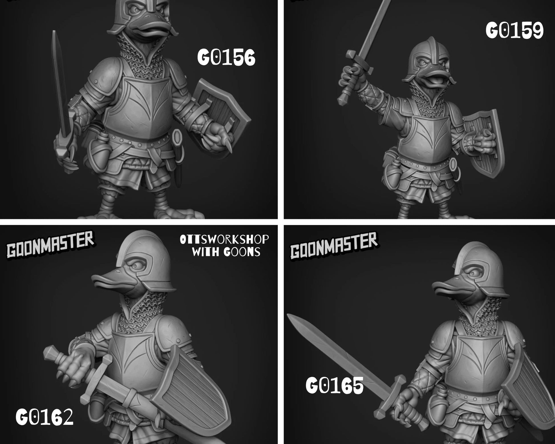 Duck Folk Fighter Miniature - set of 4 - 28mm