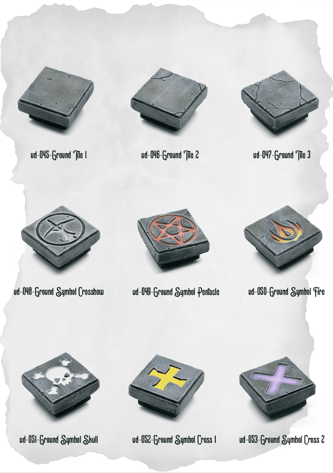 Dungeon Blocks Arcane Symbols & Ground Tile Pack (UD 045 to UD 053) | Set of 9 - Tabletop RPG & D&D miniature. Perfect for wargaming & collectors