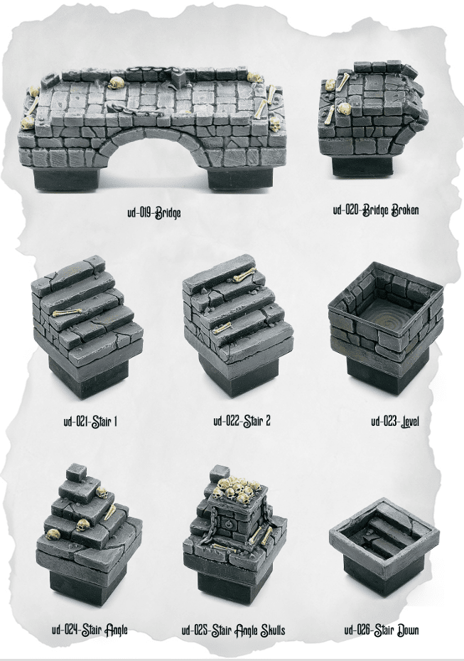 Dungeon Blocks Bridge & Stair Expansion (UD 019 to UD 026) | Set of 8 - Tabletop RPG & D&D miniature. Perfect for wargaming & collectors