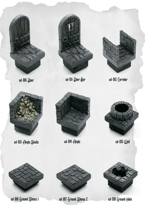 Dungeon Blocks Doors & Ground Feature Expansion (UD 010 to UD 018) | Set of 9 - Tabletop RPG & D&D miniature. Perfect for wargaming & collectors