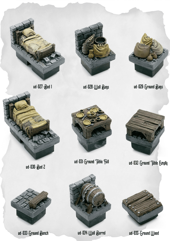 Dungeon Blocks Interior Furniture & Decor (UD 027 to UD 035) | Set of 9 - Tabletop RPG & D&D miniature. Perfect for wargaming & collectors