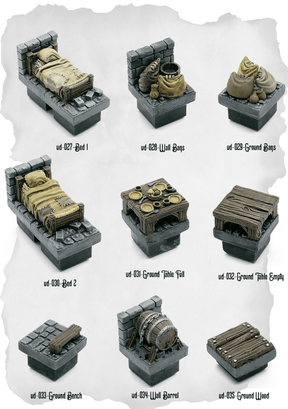 Dungeon Blocks Interior Furniture & Decor (UD 027 to UD 035) | Set of 9 - Tabletop RPG & D&D miniature. Perfect for wargaming & collectors