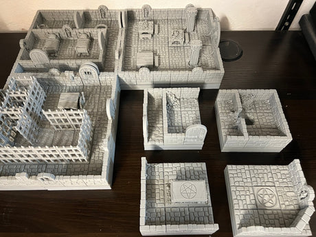 Dungeon Blocks Medium Dungeon Pack (4 Room Cultists, Prison, Barracks, Grand Hall) - Set of 157 - 