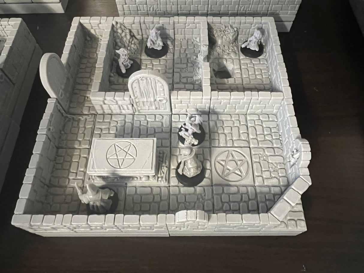 Dungeon Blocks Medium Dungeon Pack (4 Room Cultists, Prison, Barracks, Grand Hall) | Set of 157 - Tabletop RPG & D&D miniature. Perfect for wargaming & collectors