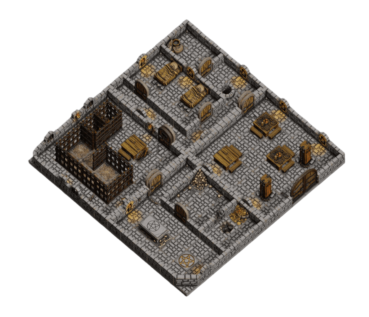 Dungeon Blocks Medium Dungeon Pack (4 Room Cultists, Prison, Barracks, Grand Hall) - Set of 157 - 