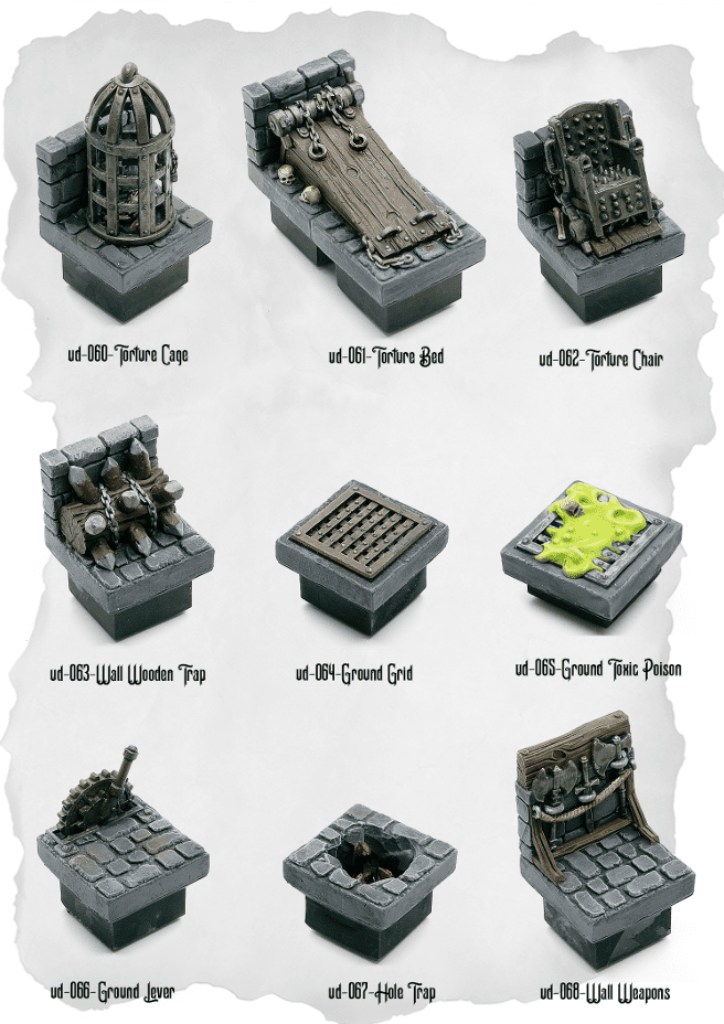 Dungeon Blocks Torture & Trap (UD 060 to UD 068) | Set of 9 - Tabletop RPG & D&D miniature. Perfect for wargaming & collectors