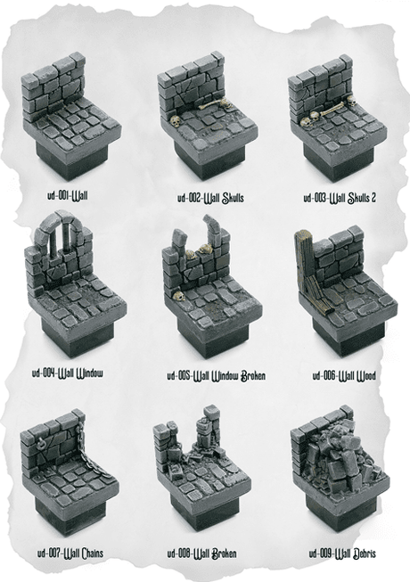 Dungeon Blocks Wall Expansion (UD 001 to UD 009) | Set of 9 - Tabletop RPG & D&D miniature. Perfect for wargaming & collectors