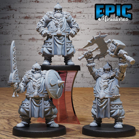 Dwarf Fighter Miniature | Set of 3 - Tabletop RPG & D&D miniature. Perfect for wargaming & collectors