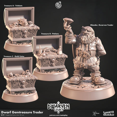 Dwarf Gemtreasure Trader Miniature | Gemtreasure Trader - Tabletop RPG & D&D miniature. Perfect for wargaming & collectors