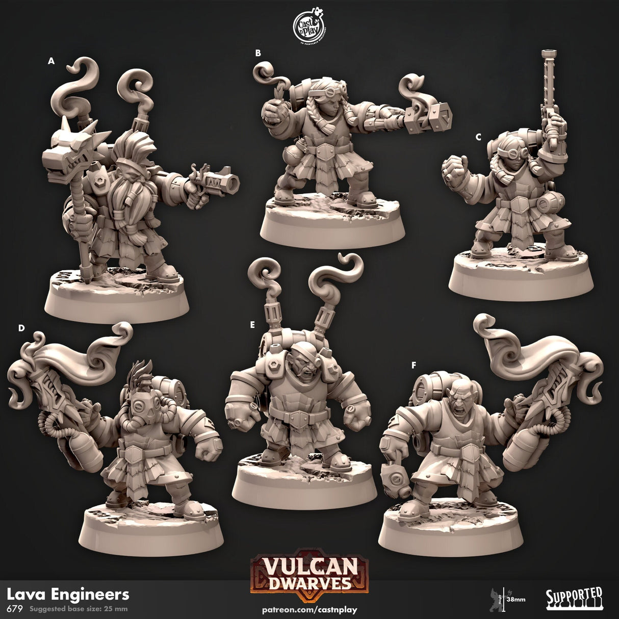 Dwarf Lava Engineers, Vulcan Dwarves Miniature | A - Tabletop RPG & D&D miniature. Perfect for wargaming & collectors