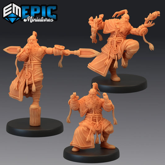 Dwarf Monk Miniature - set of 3 - 28mm