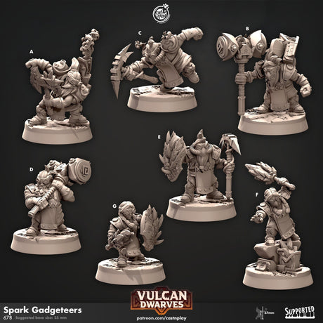 Dwarf Spark Gadgeteers, Vulcan Dwarves Miniature | A - Tabletop RPG & D&D miniature. Perfect for wargaming & collectors