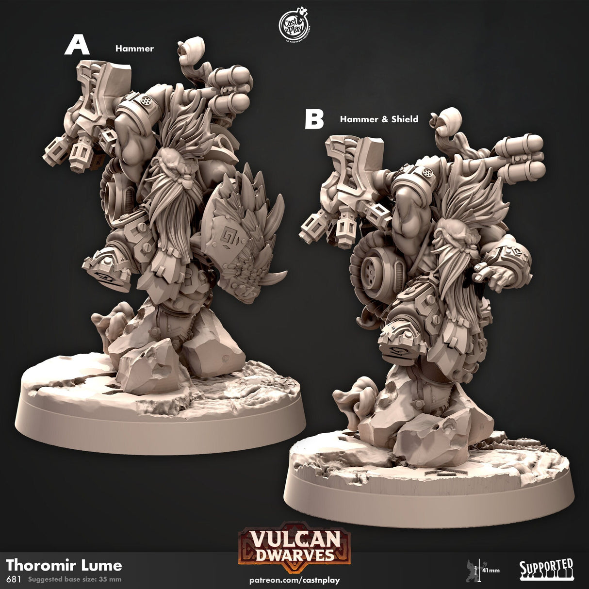 Dwarf Thoromir Lume, Vulcan Dwarves Miniature | Set of 2 - Tabletop RPG & D&D miniature. Perfect for wargaming & collectors
