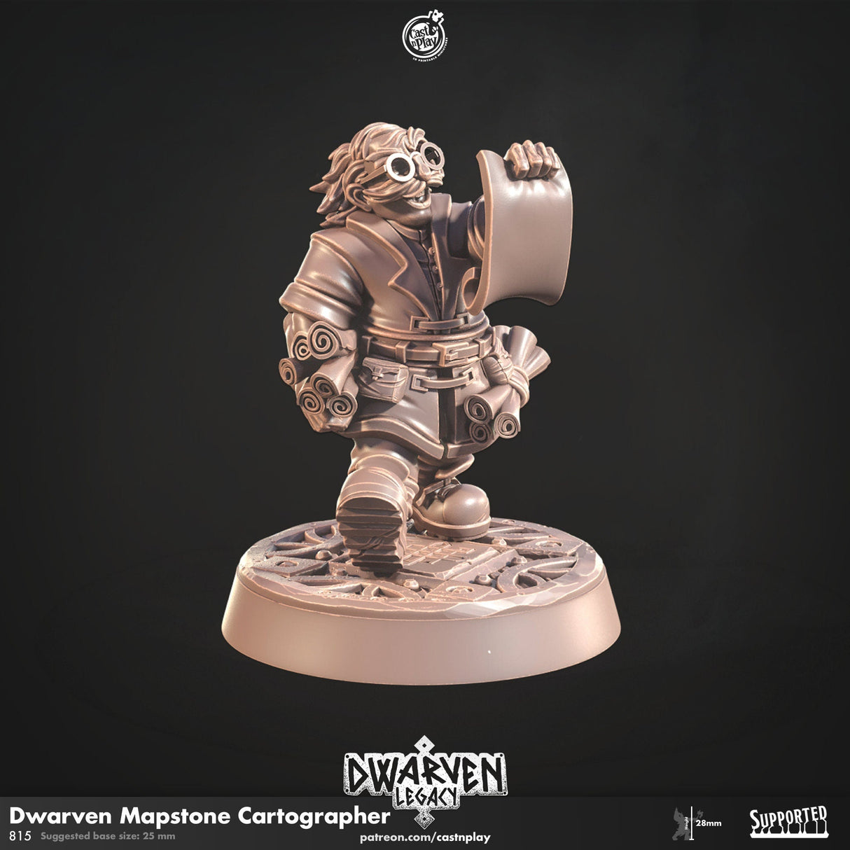 Dwarven Cartographer Miniature | Cartographer - Tabletop RPG & D&D miniature. Perfect for wargaming & collectors