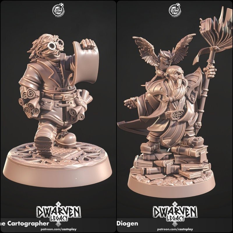 Dwarven Cartographer Miniature - Set of 2 - 32mm
