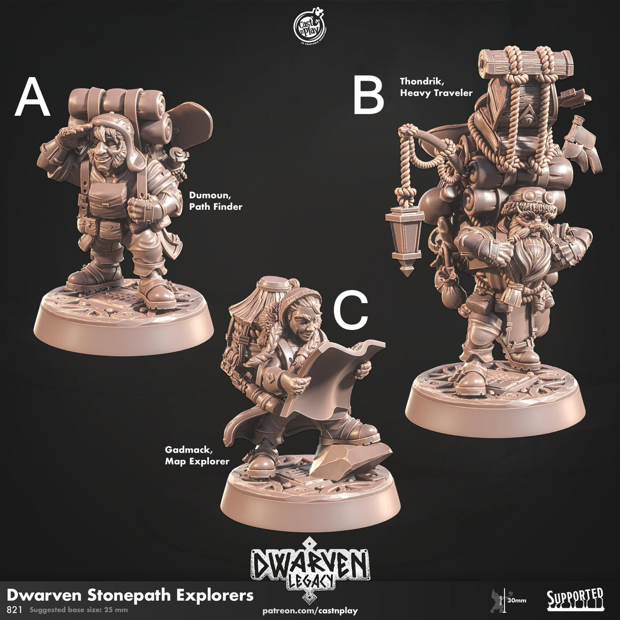Dwarven Stonepath Explorers Miniature | A - Tabletop RPG & D&D miniature. Perfect for wargaming & collectors