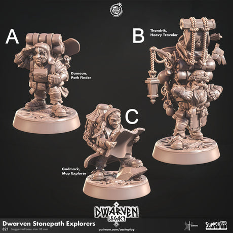 Dwarven Stonepath Explorers Miniature | A - Tabletop RPG & D&D miniature. Perfect for wargaming & collectors