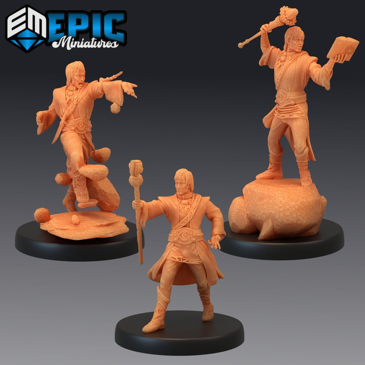 Earth Wizard Miniature | Set of 3 - Tabletop RPG & D&D miniature. Perfect for wargaming & collectors