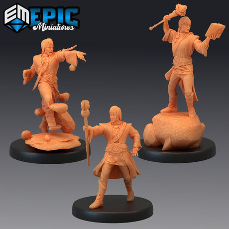 Earth Wizard Miniature | Set of 3 - Tabletop RPG & D&D miniature. Perfect for wargaming & collectors