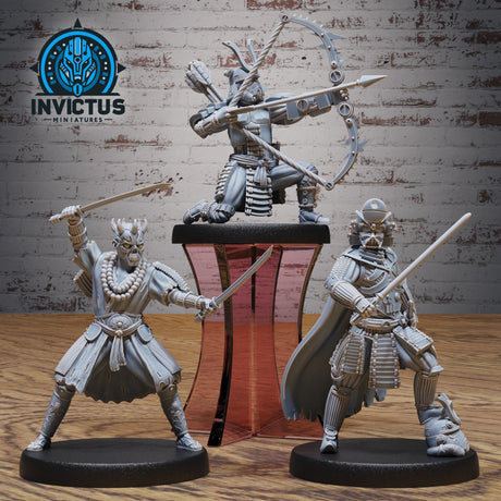 East Space Undead Samurai Samurai Miniature | Set of 3 - Tabletop RPG & D&D miniature. Perfect for wargaming & collectors