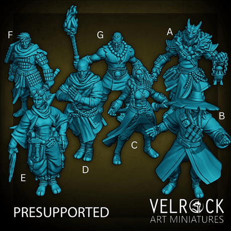Eastern Heroes Warriors Miniature | Set of 7 - Tabletop RPG & D&D miniature. Perfect for wargaming & collectors