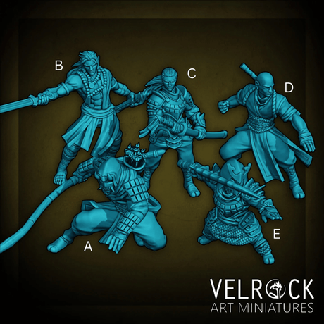 Eastern Warrior NPC Miniature | Set of 5 - Tabletop RPG & D&D miniature. Perfect for wargaming & collectors
