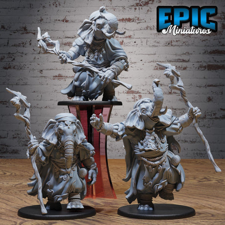 Elephant Folk Druids Miniature | Set of 3 - Tabletop RPG & D&D miniature. Perfect for wargaming & collectors