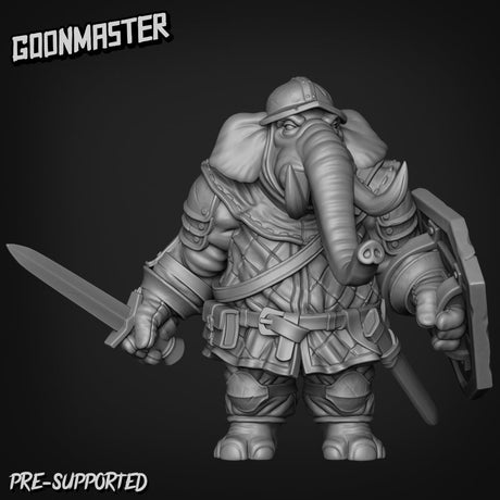 Elephant Folk Fighter Miniature | B - Tabletop RPG & D&D miniature. Perfect for wargaming & collectors