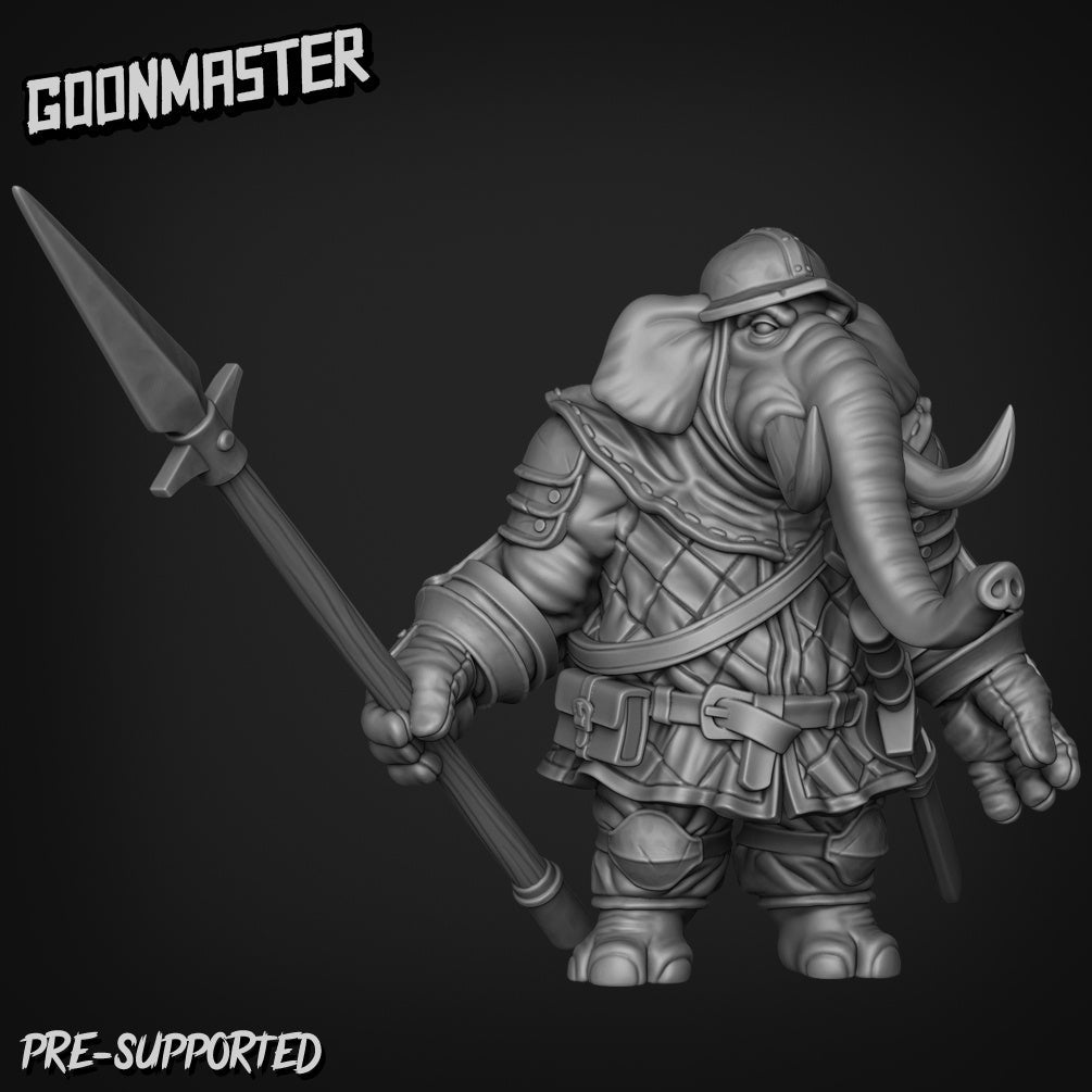 Elephant Folk Spearmen Miniature | C - Tabletop RPG & D&D miniature. Perfect for wargaming & collectors