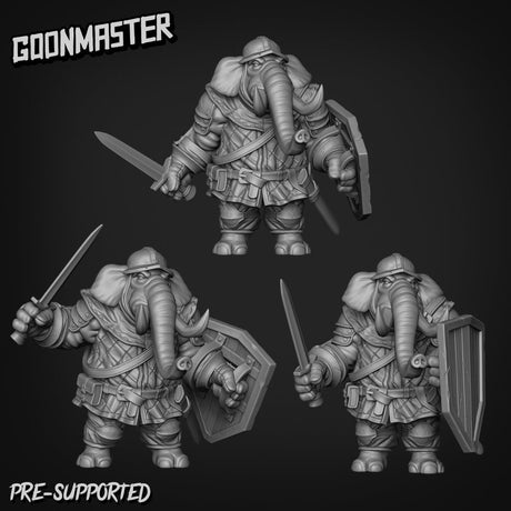 Elephant Folk Fighter Miniature | Set of 3 - Tabletop RPG & D&D miniature. Perfect for wargaming & collectors