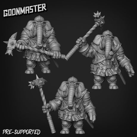 Elephant Folk paladin Miniature | Set of 3 - Tabletop RPG & D&D miniature. Perfect for wargaming & collectors