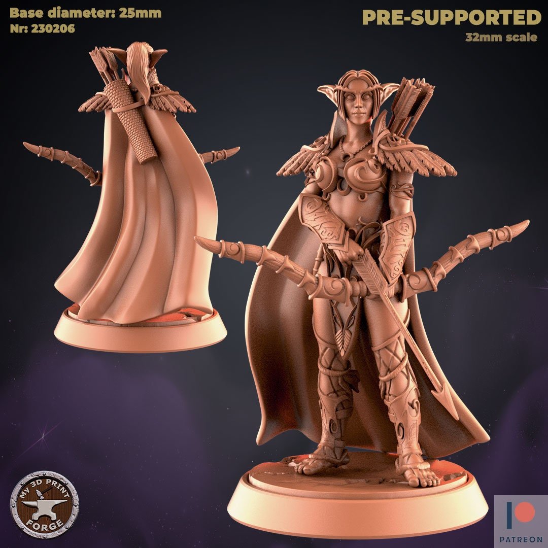Female Elf Hunter Miniature | Right - Tabletop RPG & D&D miniature. Perfect for wargaming & collectors