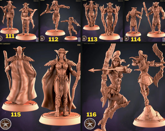 Elf Rogue, hunter Miniature - Set of 6 - 28mm