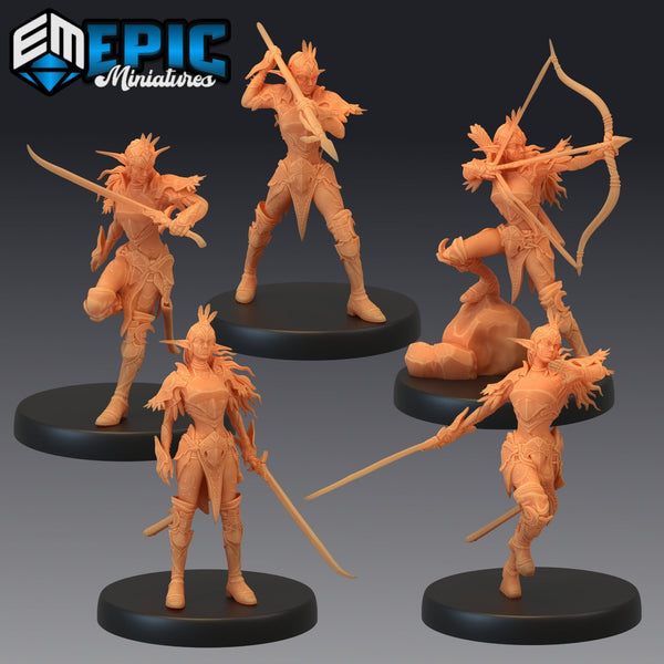 Elven Moonrunner Miniature | Set of 5 - Tabletop RPG & D&D miniature. Perfect for wargaming & collectors