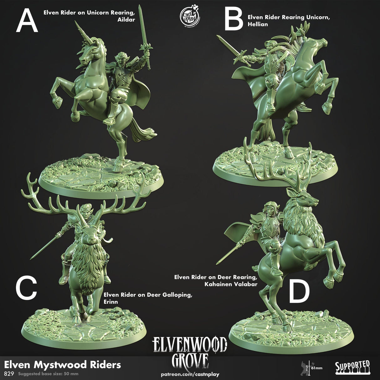 Elven Mystwood Riders Miniature | A - Tabletop RPG & D&D miniature. Perfect for wargaming & collectors