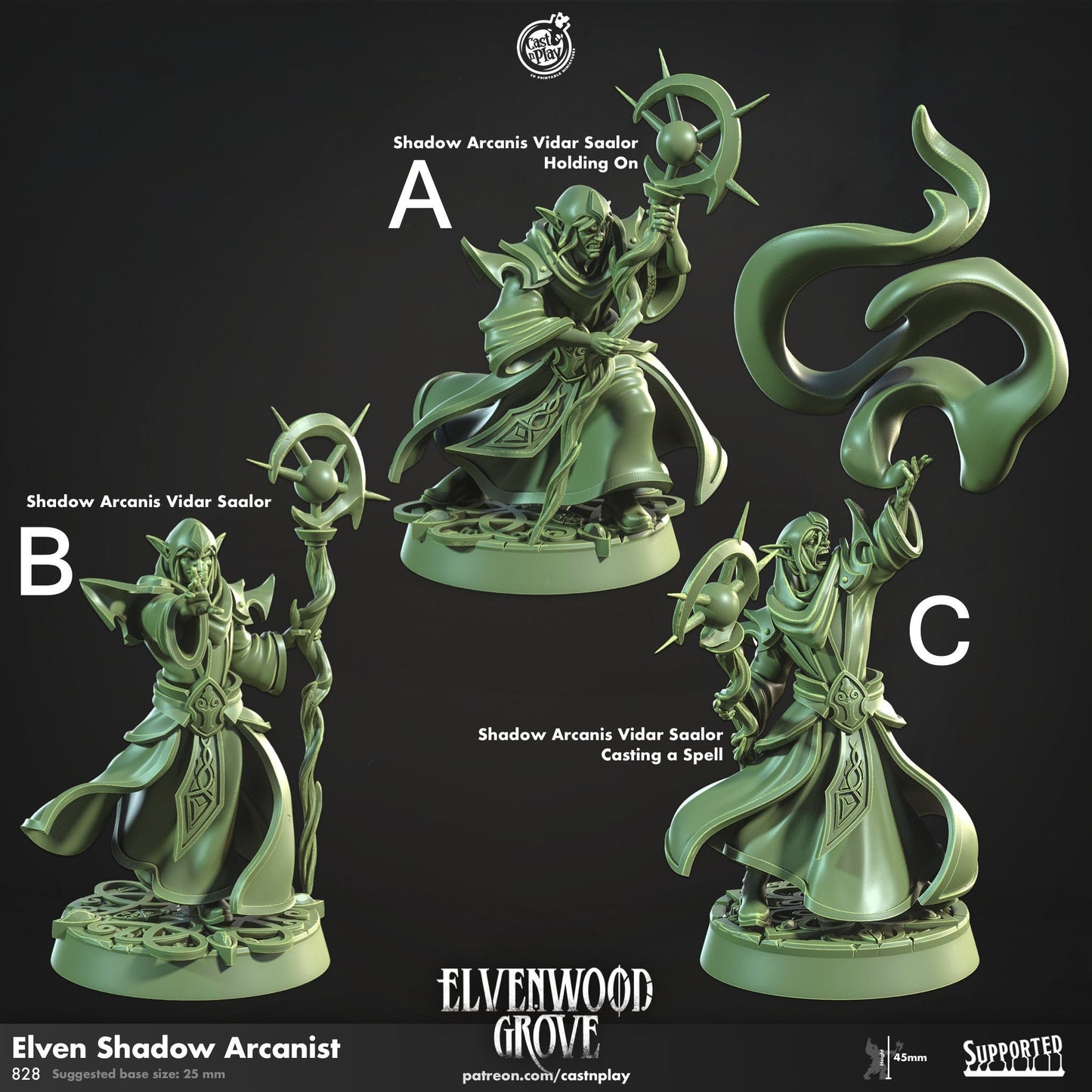 Elven Shadow Arcanist Miniature - Arcanist A - 32mm