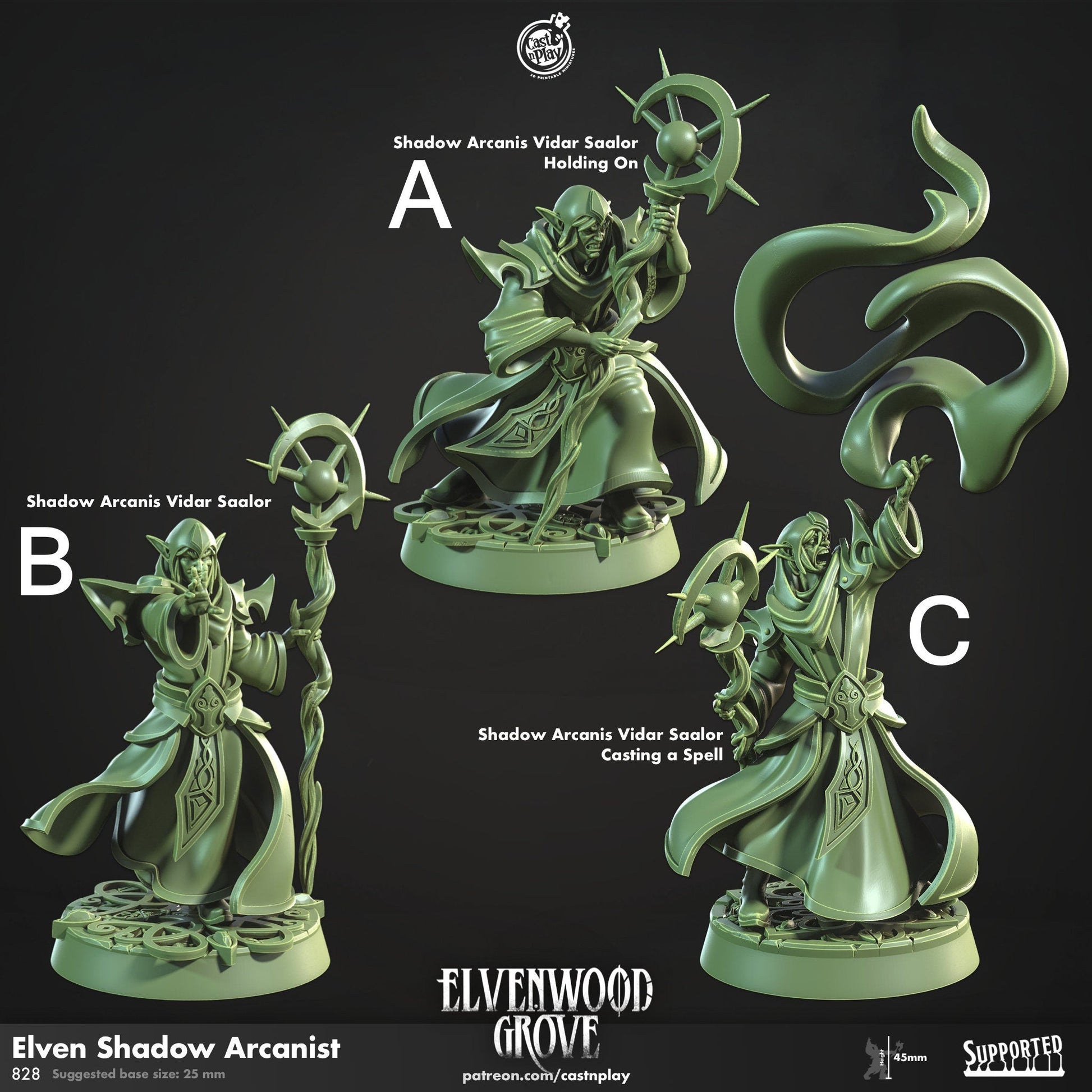 Elven Shadow Arcanist Miniature - Arcanist A - 32mm