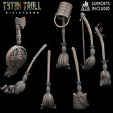 Enchanted Broom Miniature | Set of 6 - Tabletop RPG & D&D miniature. Perfect for wargaming & collectors