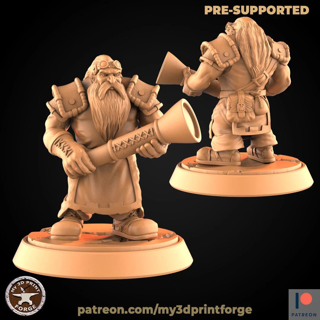 Engineer And Mining Dwarf Miniature | A - Tabletop RPG & D&D miniature. Perfect for wargaming & collectors