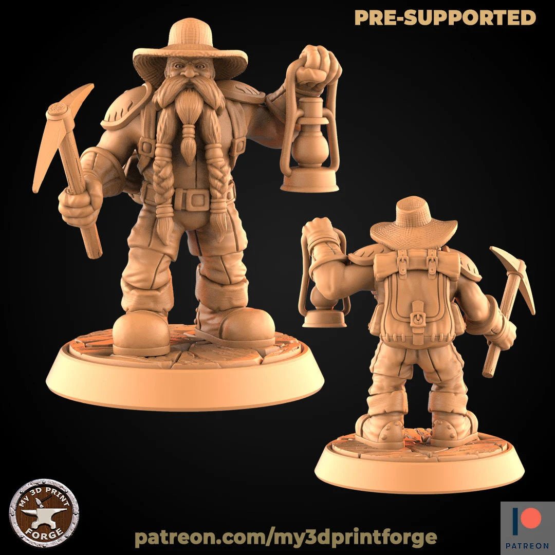 Engineer And Mining Dwarf Miniature - D - 28mm