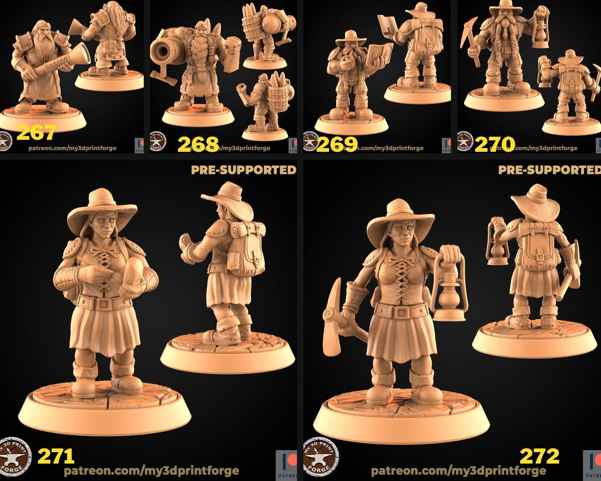 Engineer And Mining Dwarf Miniature - Set of 6 - 28mm
