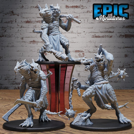 Ettin lizardfolk Giant Miniature | Set of 3 - Tabletop RPG & D&D miniature. Perfect for wargaming & collectors