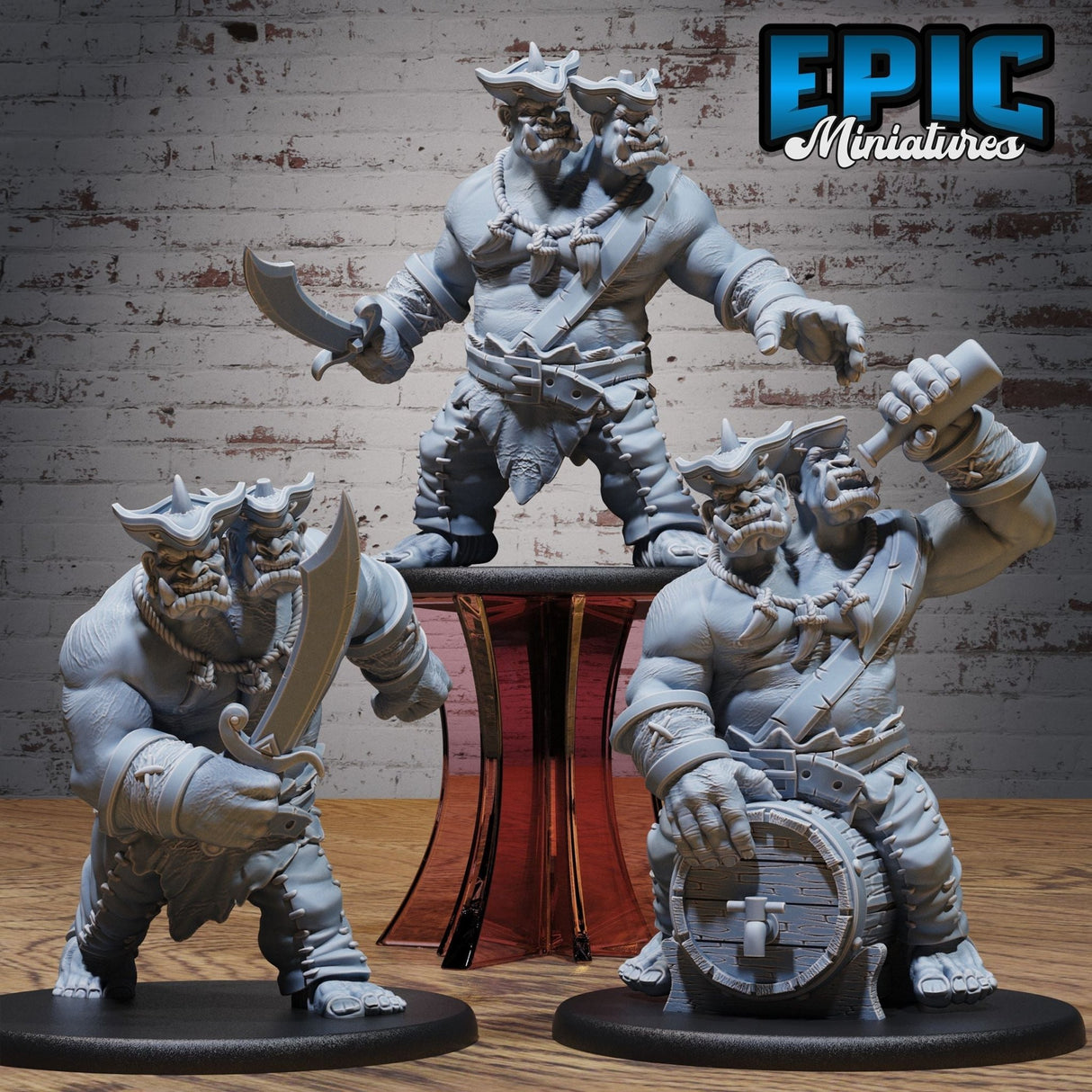 Ettin Pirate Miniature | Set of 3 - Tabletop RPG & D&D miniature. Perfect for wargaming & collectors
