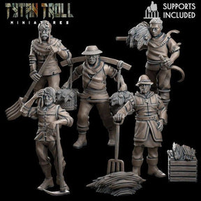 Farmer Bundle Miniature | Set of 5 - Tabletop RPG & D&D miniature. Perfect for wargaming & collectors