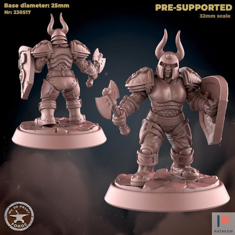 Female Armoured Dwarf Warrior Miniature | Left Dwarf - Tabletop RPG & D&D miniature. Perfect for wargaming & collectors