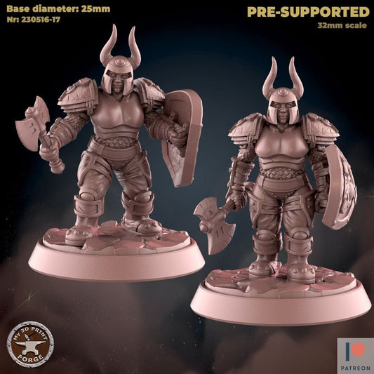 Female Armoured Dwarf Warrior Miniature - Set of 2 - 28mm