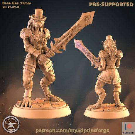 Female Barbarian Werewolf Miniature | A - Tabletop RPG & D&D miniature. Perfect for wargaming & collectors